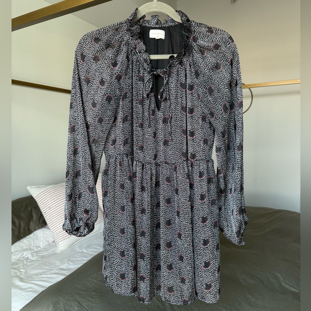 Melloday Black White Long Sleeve Blouse Sz Small Flowy Empire Coquette Babydoll